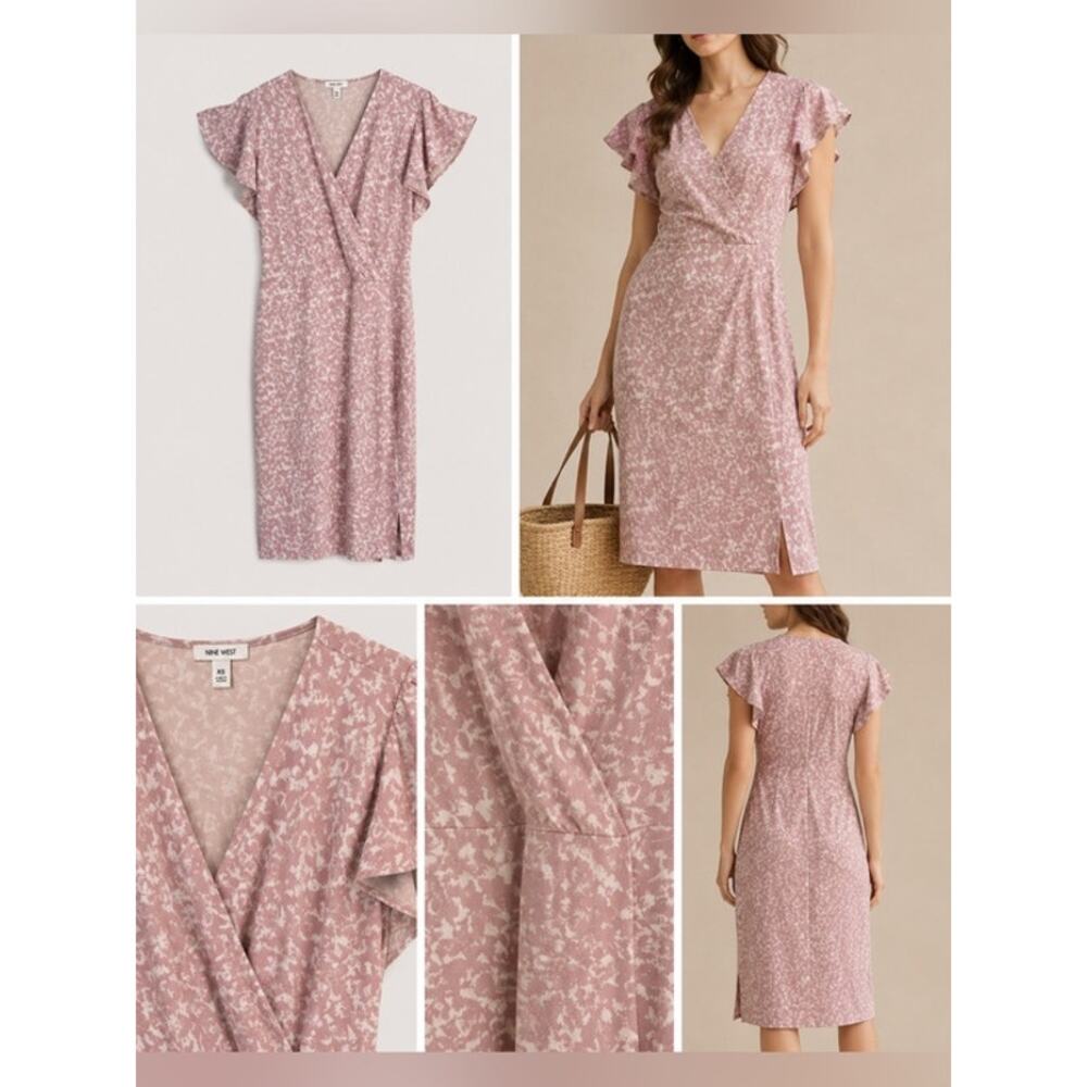 Nine West Dress Womens Size XXL Pink Floral Belted Faux Wrap Dress V-Neck Swing - Picture 9 of 11